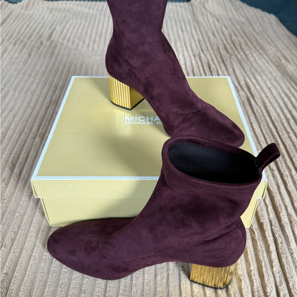 Michael Kors Plum Heeled Boots with Gold Accent